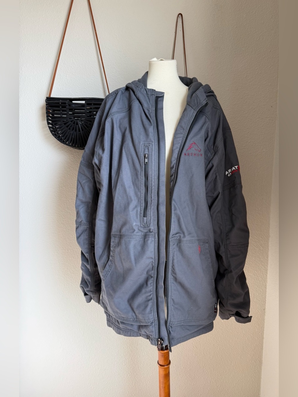 Ariat FR CAT4 2112 Grey Full Zip Embroidered Stained Canvas Jacket,Size XXL Tall